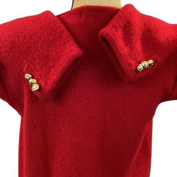 Vintage Red Cardigan Sweater With Gold Buttons & Pockets - Picture 8 of 12